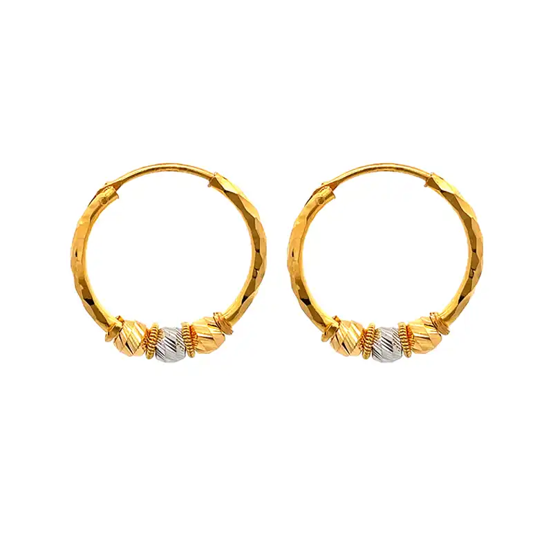 22K Two tone Gold Hoop Earrings - Diameter 23mm