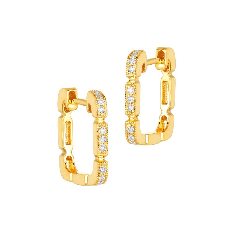 18K Yellow Gold Diamond Square Huggies Earrings