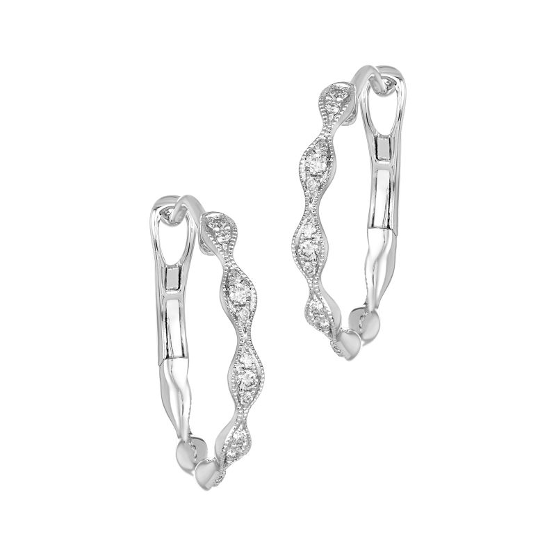 18K White Gold Diamond Swirl Huggies Earrings