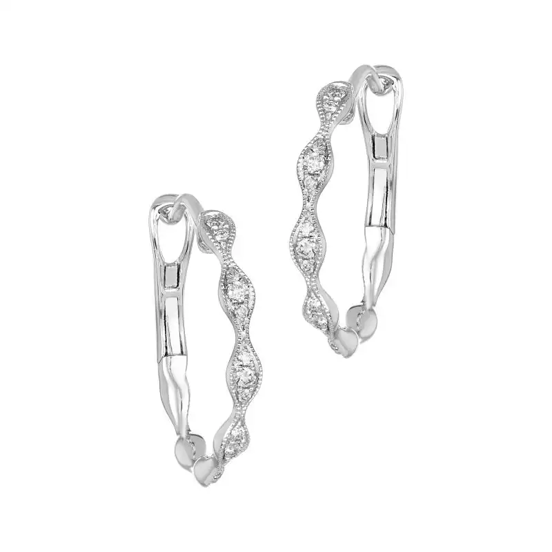 18K White Gold Diamond Swirl Huggies Earrings