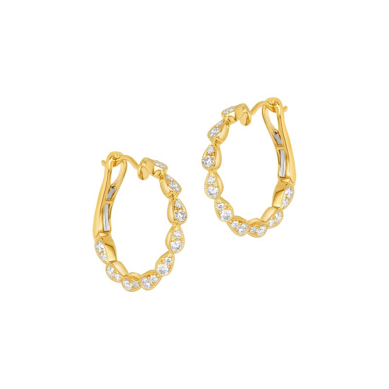 18K Yellow Gold Diamond Swirl Huggies Earrings