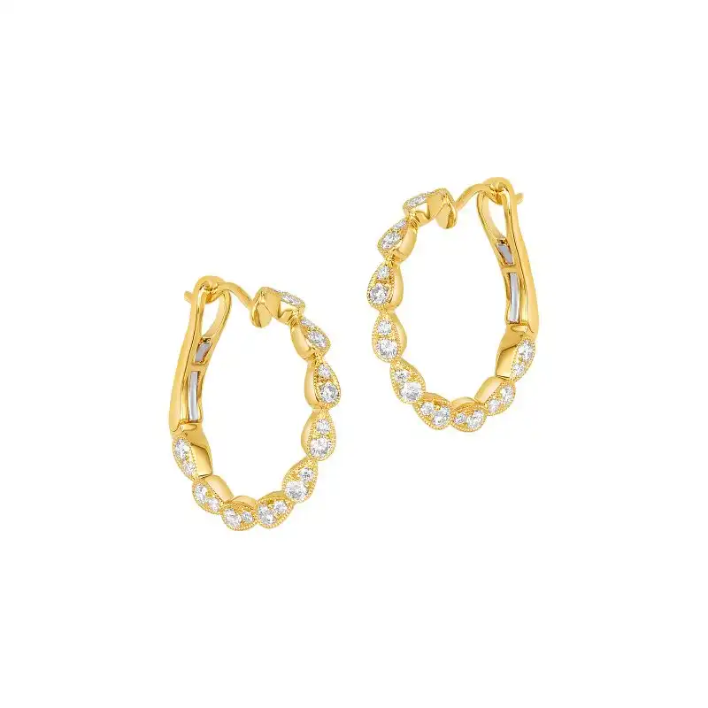 18K Yellow Gold Diamond Swirl Huggies Earrings