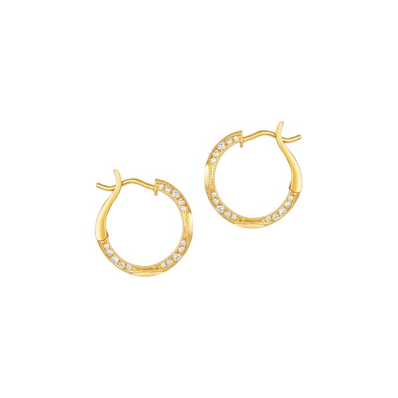 18K Yellow Gold Diamond Huggies Earrings