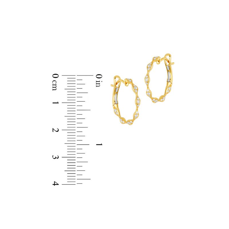 18K Yellow Gold Diamond Swirl Huggies Earrings