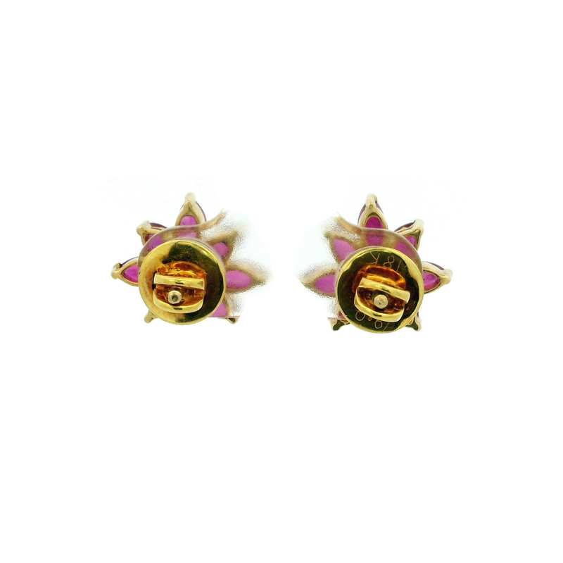 Floral Gold Diamond and Ruby Earrings