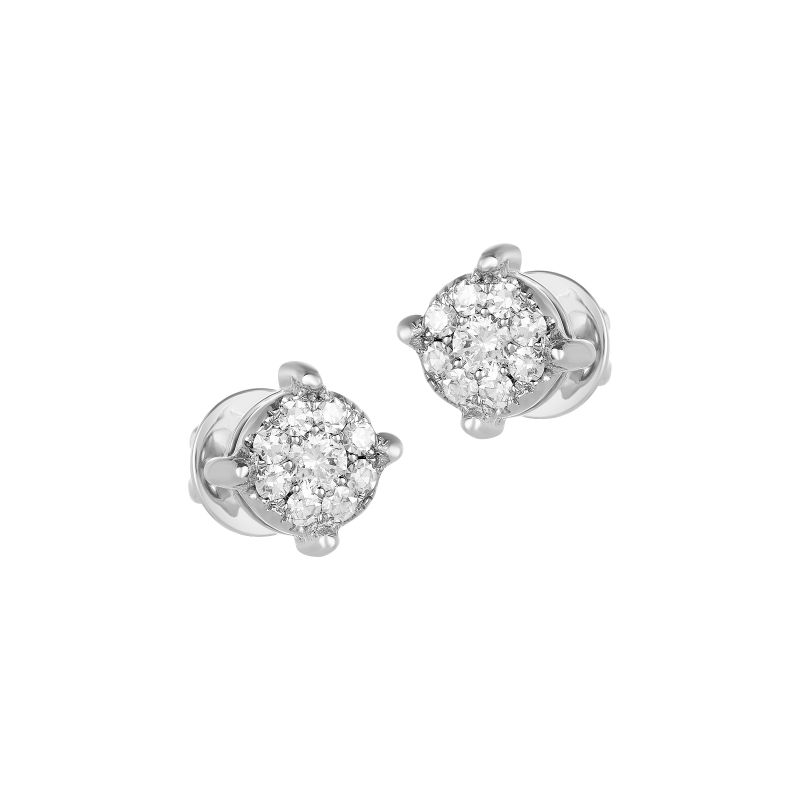 18K White Gold Diamond Circle Stud Earrings
