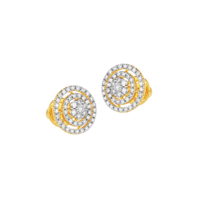 18K Two tone Gold Diamond flower Stud Earrings with 2 line Halo