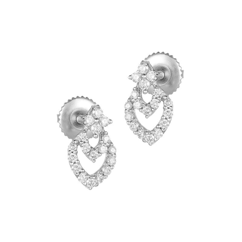 18K White Gold Diamond Floral Accent Eardrop Stud Earrings