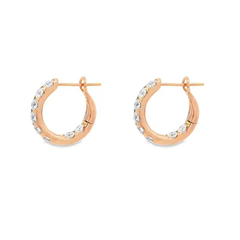 18K Gold Diamond Huggies Earrings - 0.6 inch