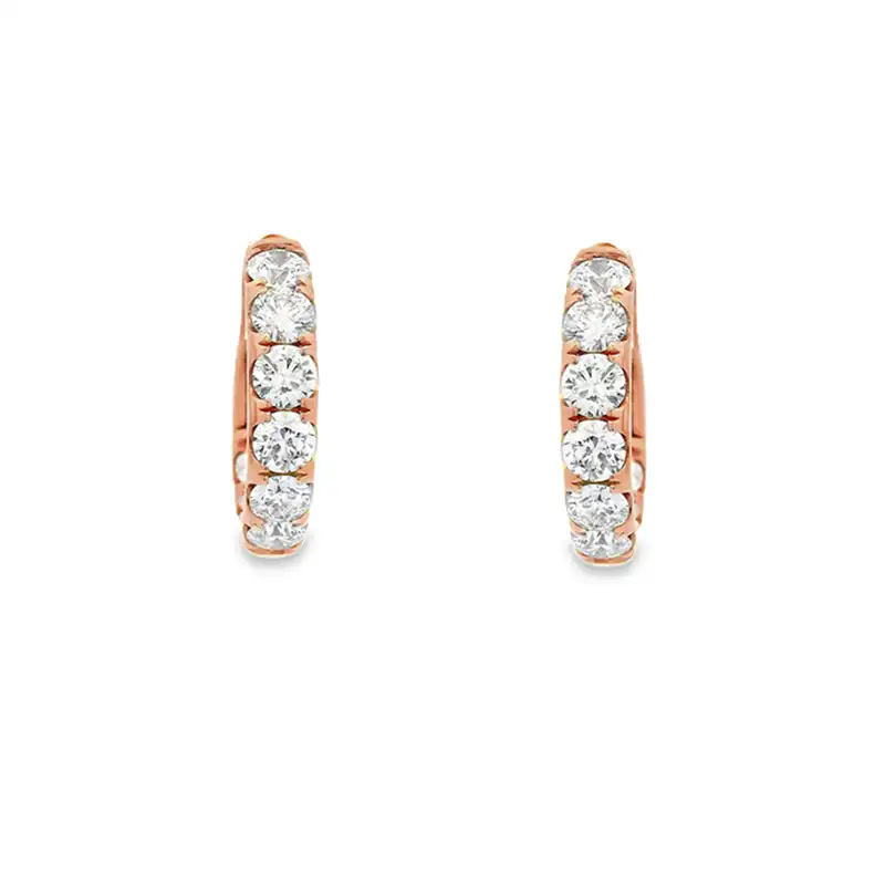 18K Gold Diamond Huggies Earrings - 0.6 inch
