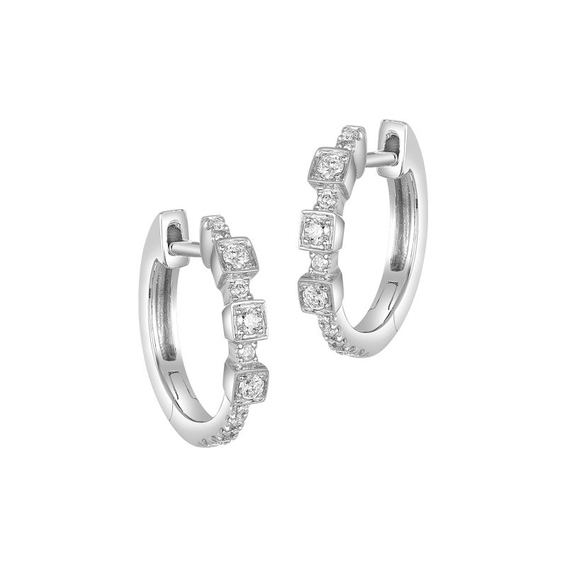 18K White Gold Diamond Pave Huggies Earrings