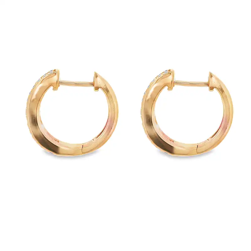 18K Gold Diamond Huggies Earrings - 0.6 inch