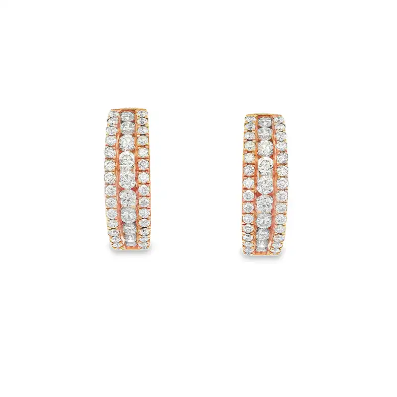 18K Gold Diamond Huggies Earrings - 0.6 inch