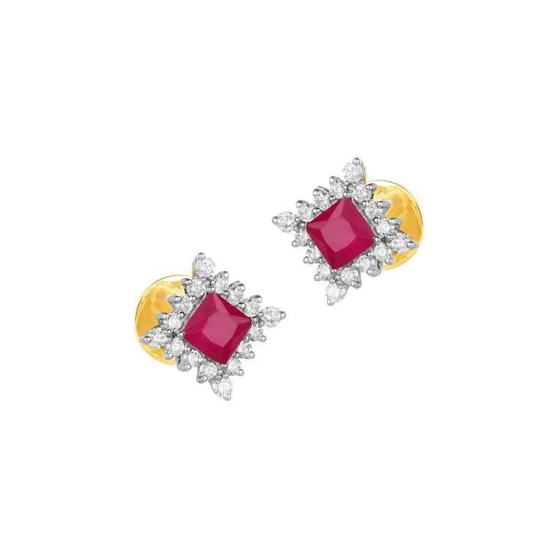18K Two tone Gold Diamond Rhombus Stud Earrings