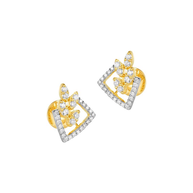 18K Yellow Gold Diamond Abstract Geometric Stud Earrings