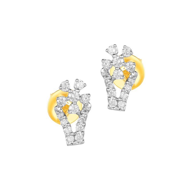 18K Two tone Gold Diamond Floral Stud Earrings