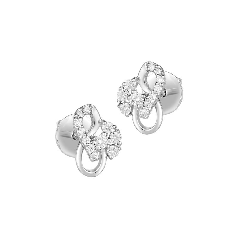 18K White Gold and Diamond Abstract Overlapping Stud Earrings