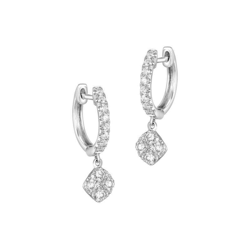 18K White Gold Pave Diamond Dangling Hoop Earrings