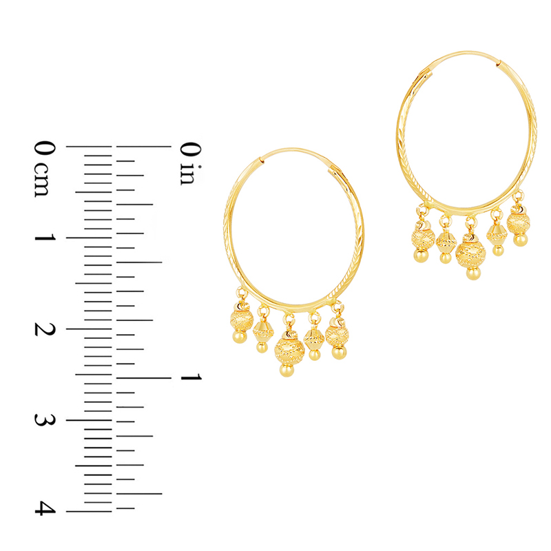 22K Yellow Gold Beaded Ball Hoop Earrings