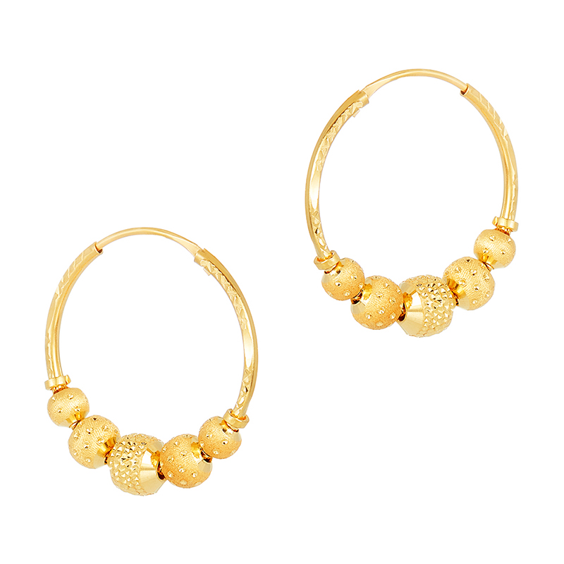 22K Yellow Gold Ball Hoop Earrings