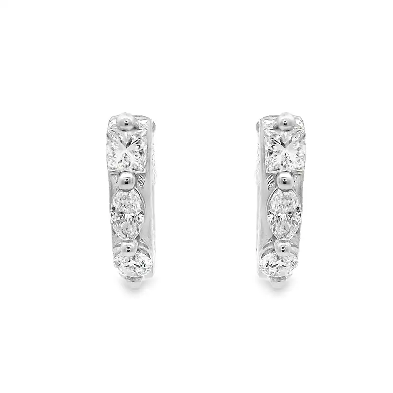 18K White Gold Diamond Huggies Earrings