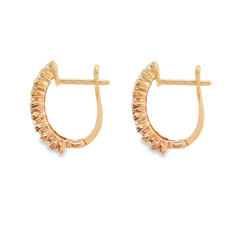 18K Gold Diamond Huggies Earrings - 0.6 inch