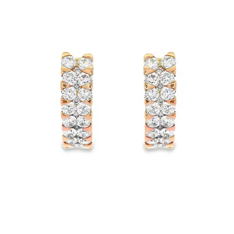 18K Gold Diamond Huggies Earrings - 0.6 inch