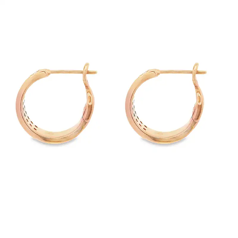 18K Gold Diamond Huggies Earrings - 0.7 inch