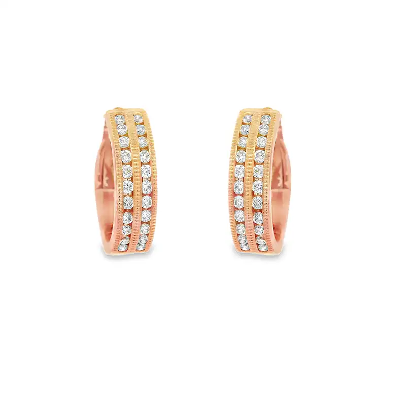 18K Gold Diamond Huggies Earrings - 0.7 inch