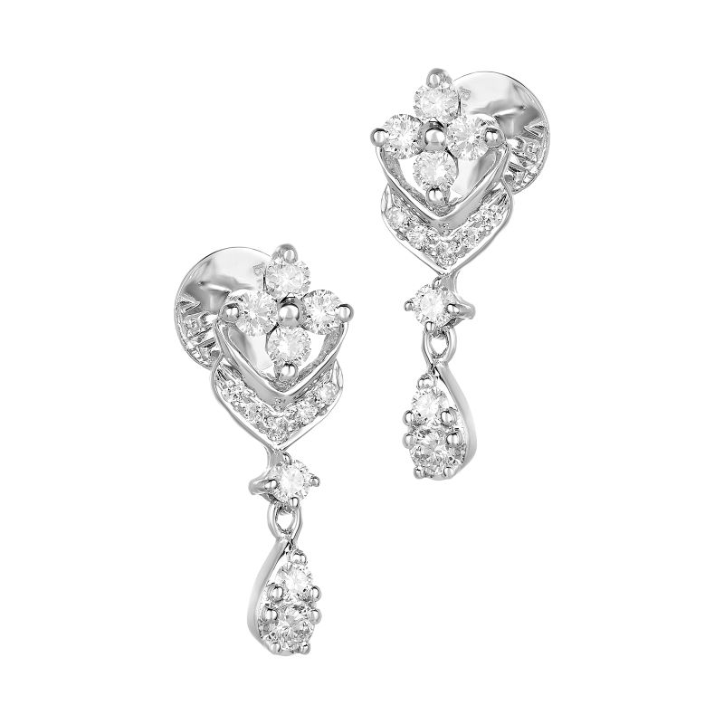 18K White Gold Diamond Floral Drop Earrings