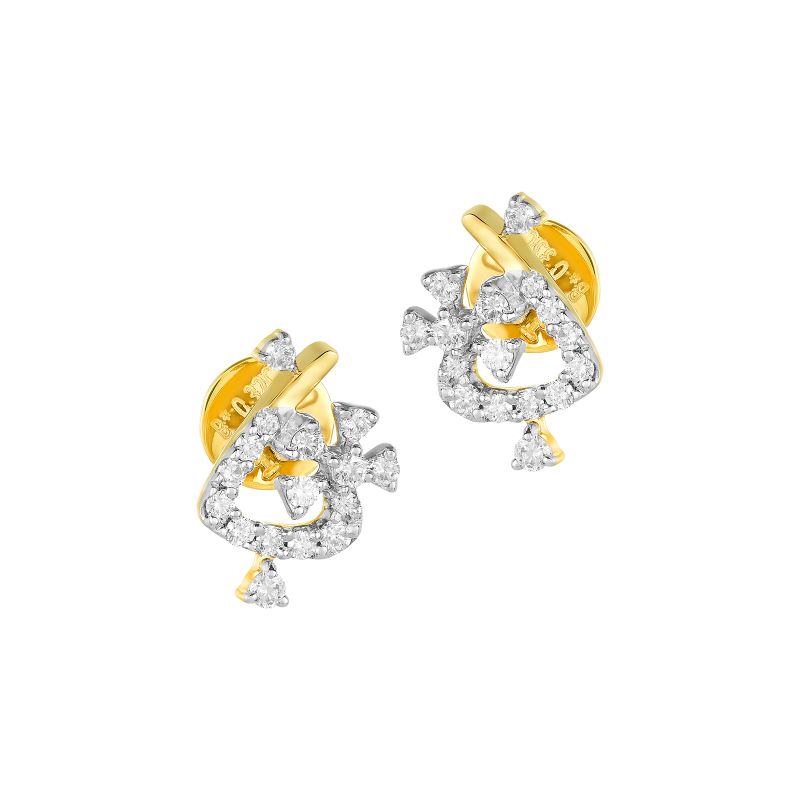 18K Yellow Gold Diamond Abstract Stud Earrings