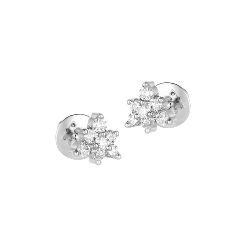 18K White Gold Diamond Flower Stud Earrings