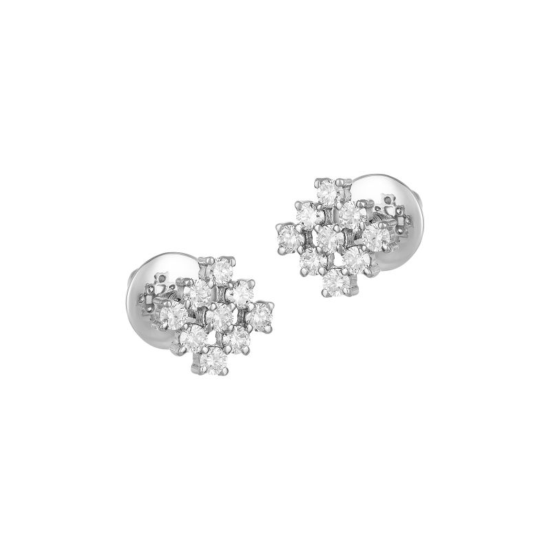 18K White Gold Diamond Cluster Stud Earrings