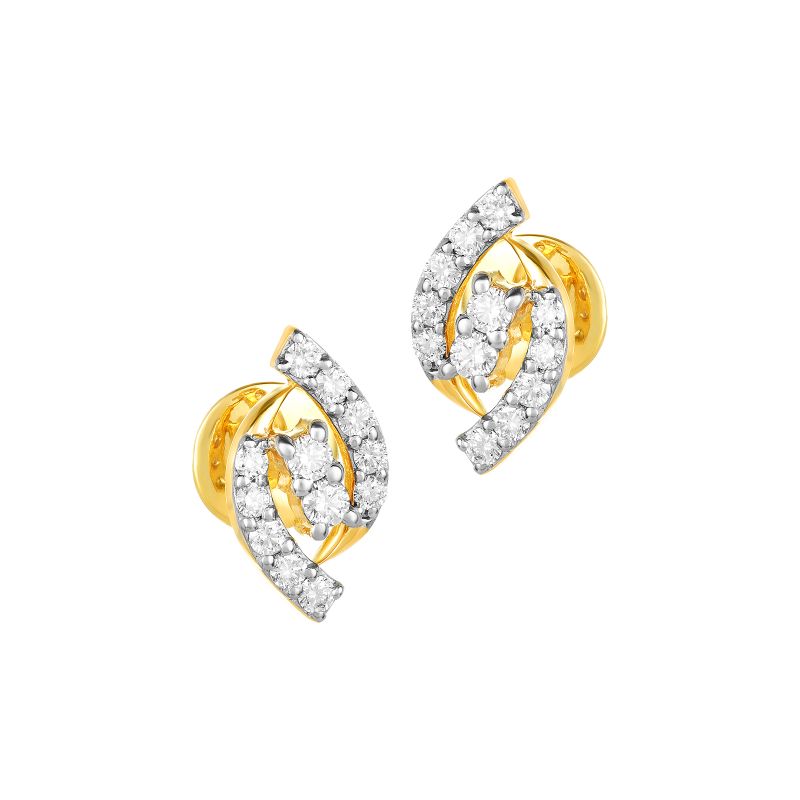 18K Two tone Gold Diamond Curved Stud Earrings