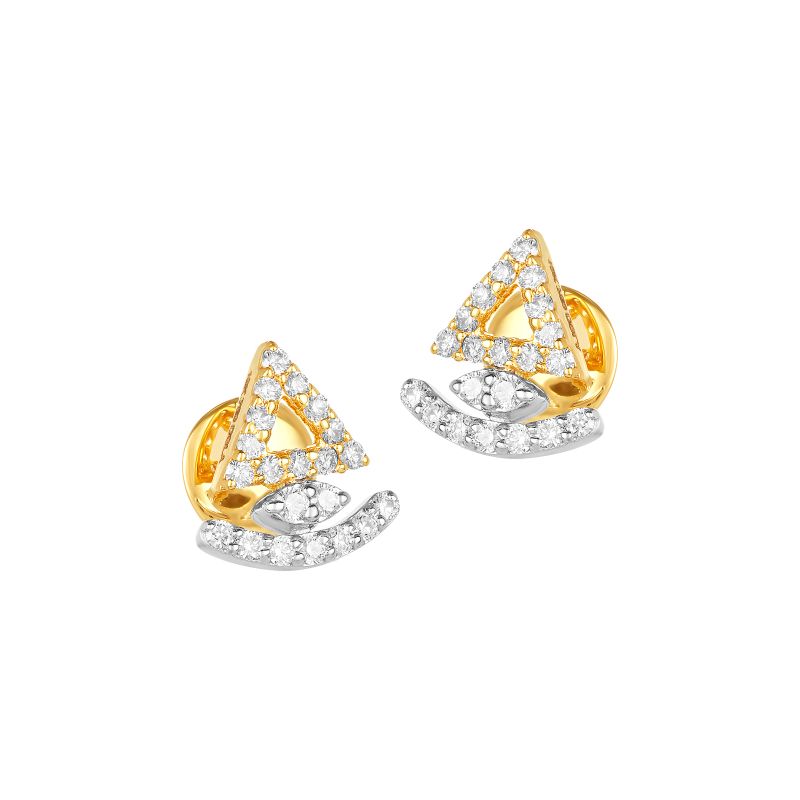 18K Two tone Gold Diamond Triangular Curve Stud Earrings