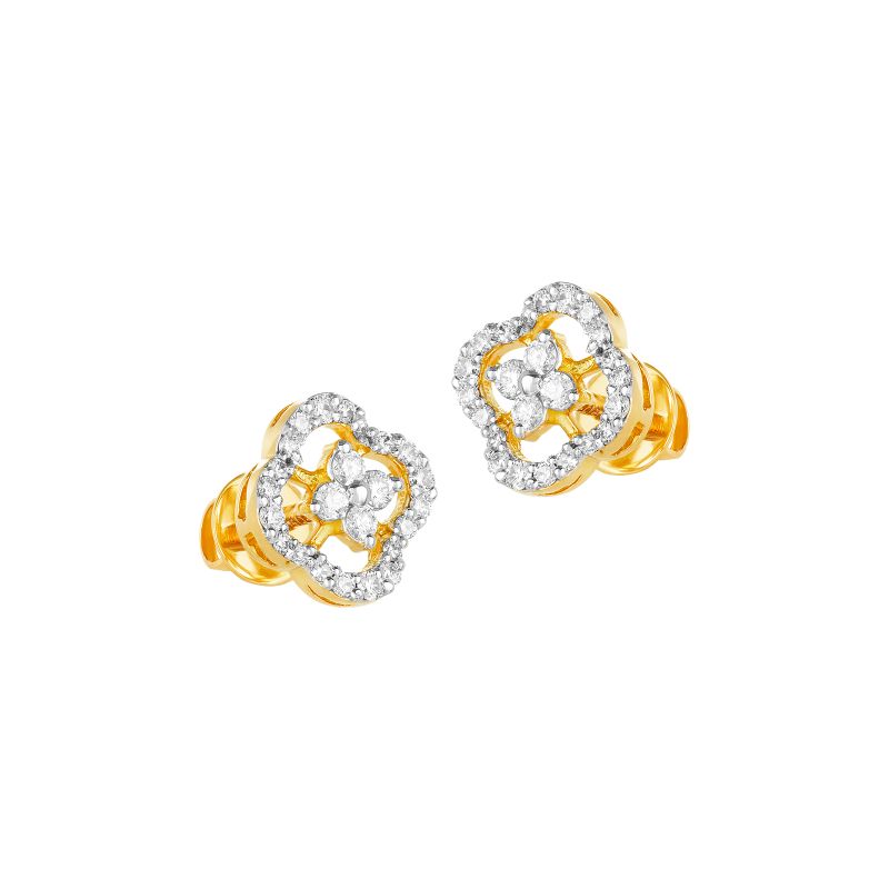 18K Two tone Gold Diamond Clover Stud Earrings