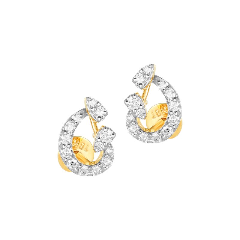 18K Yellow Gold Diamond Abstract Stud Earrings