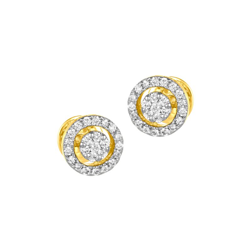 18K Two toned Gold Diamond Halo Stud Earrings