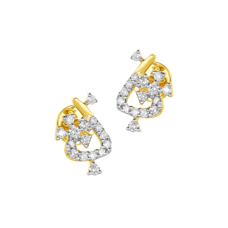 18K Two tone Gold Diamond Abstract Stud Earrings