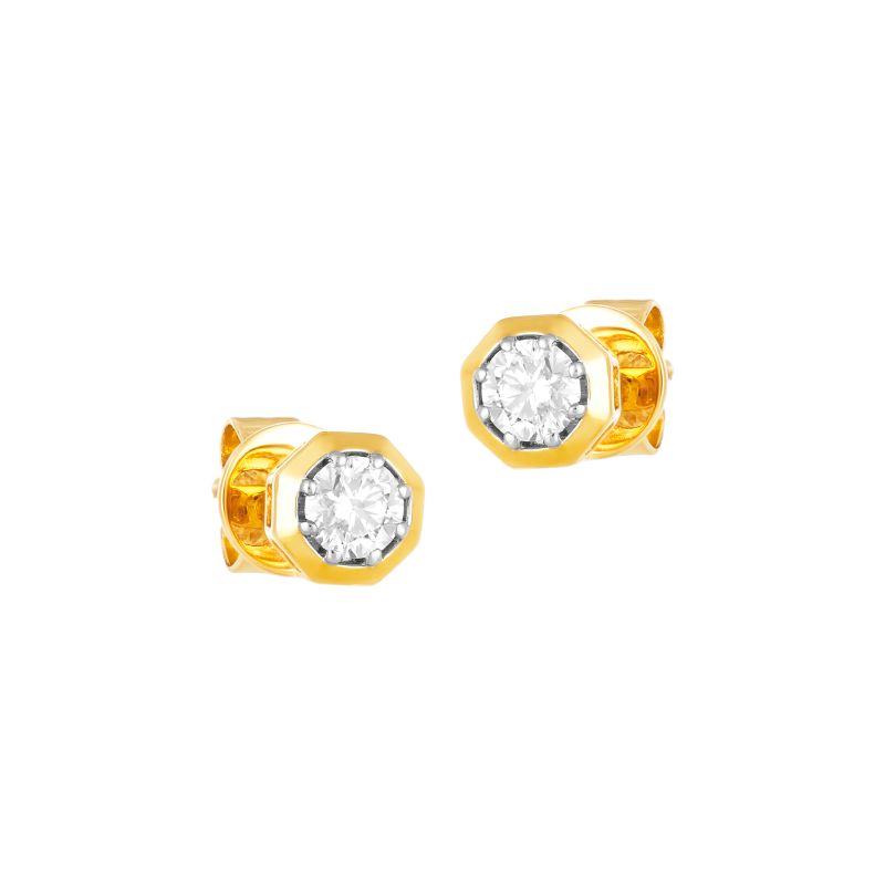 18K Diamond Simple Stud Earrings in Yellow Gold