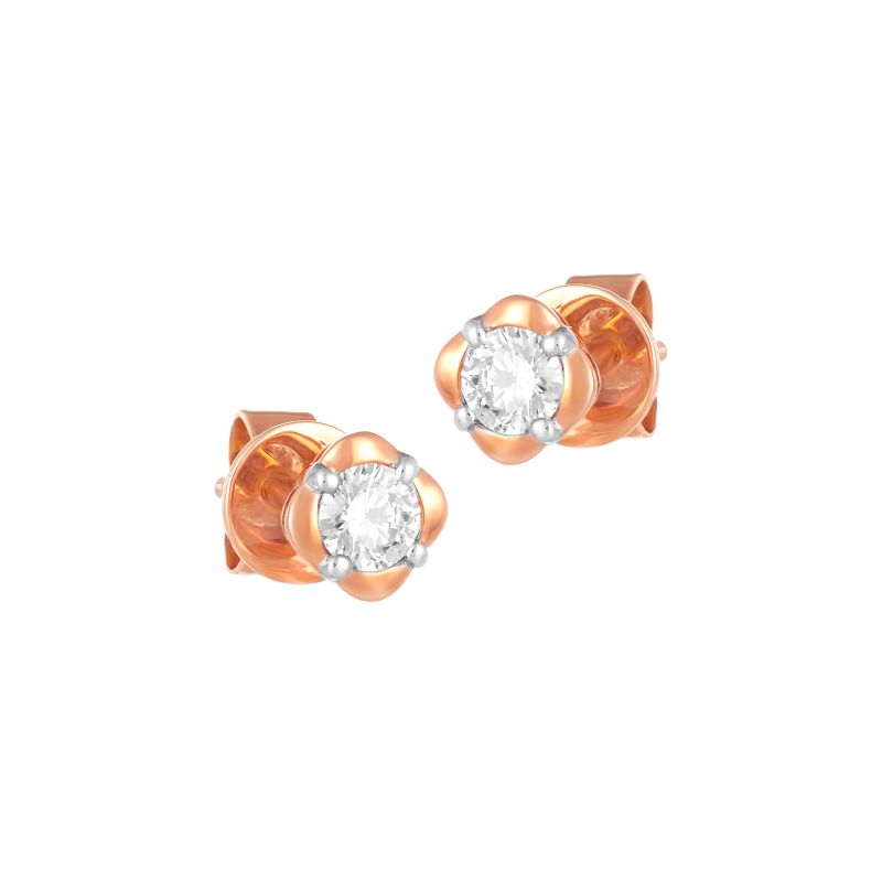 18K Rose Gold & Diamond Rhombus Simple Stud Earrings
