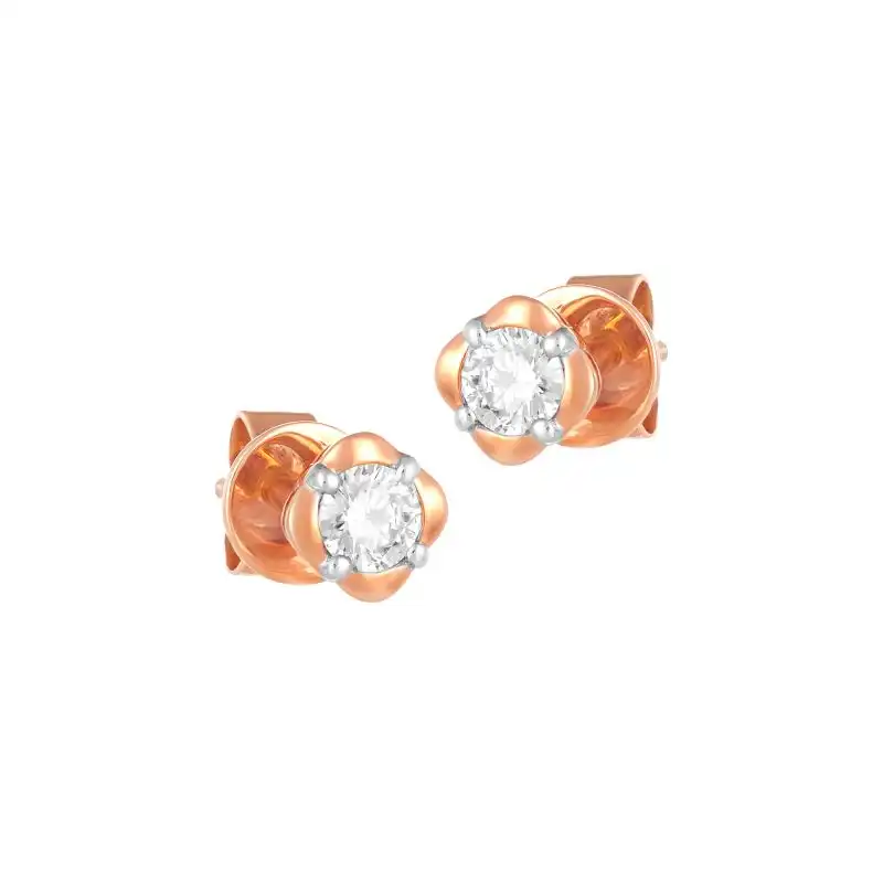 18K Rose Gold & Diamond Rhombus Simple Stud Earrings