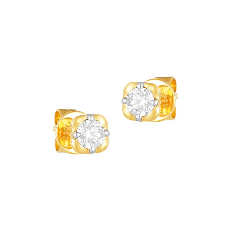 18K Yellow Gold Diamond Simple Cushion Stud Earrings ER 6015