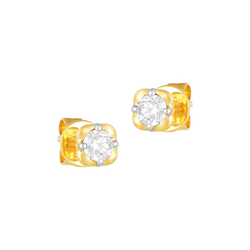 18K Yellow Gold Diamond Simple Cushion Stud Earrings