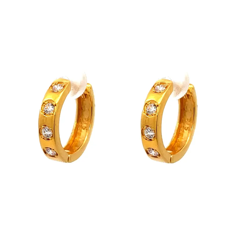 22K Gold Hoops Earrings with CZ - Diameter 18 mm