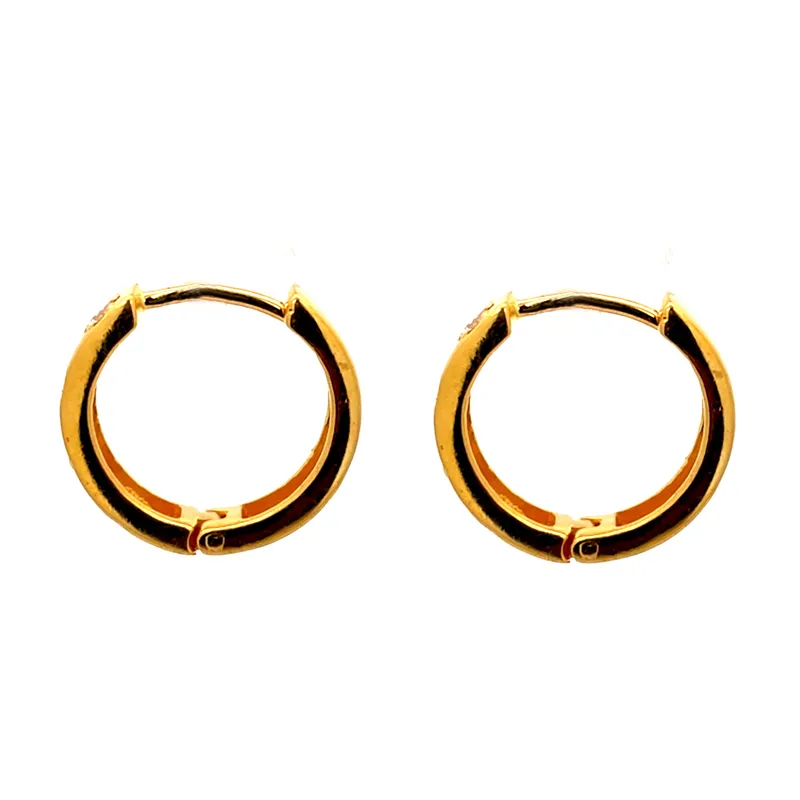 22K Gold Hoops Earrings with CZ - Diameter 18 mm