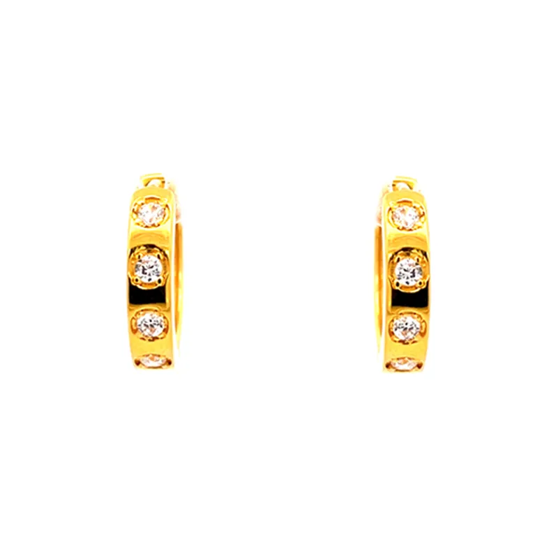 22K Gold Hoops Earrings with CZ - Diameter 18 mm