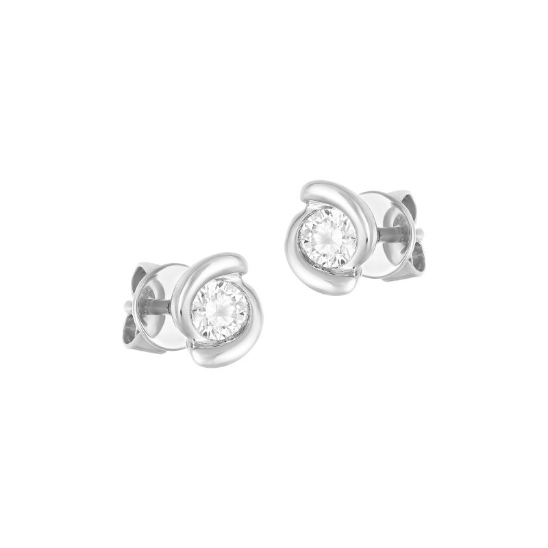 18K White Gold Diamond Simple Spiral Stud Earrings