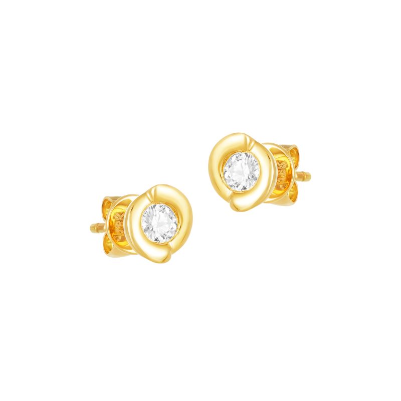 18K Yellow Gold Diamond Simple Spiral Stud Earrings