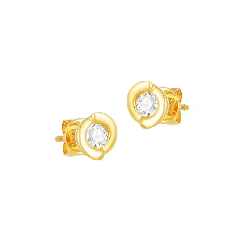 18K Yellow Gold Diamond Simple Spiral Stud Earrings